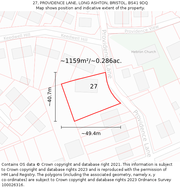 27, PROVIDENCE LANE, LONG ASHTON, BRISTOL, BS41 9DQ: Plot and title map