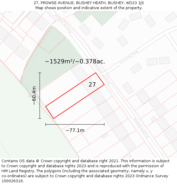 27, PROWSE AVENUE, BUSHEY HEATH, BUSHEY, WD23 1JS: Plot and title map