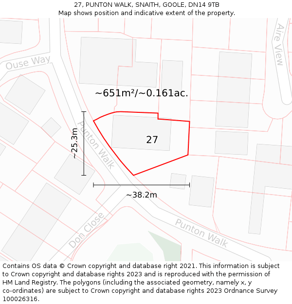 27, PUNTON WALK, SNAITH, GOOLE, DN14 9TB: Plot and title map