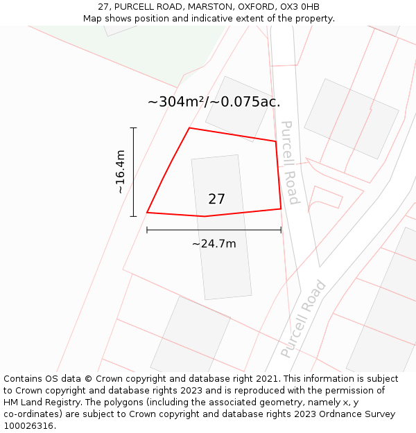 27, PURCELL ROAD, MARSTON, OXFORD, OX3 0HB: Plot and title map