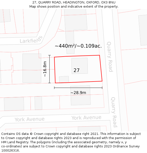 27, QUARRY ROAD, HEADINGTON, OXFORD, OX3 8NU: Plot and title map