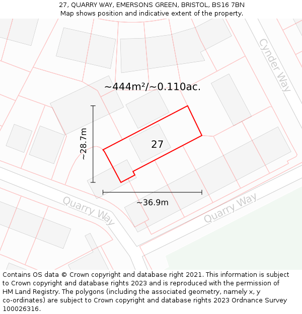 27, QUARRY WAY, EMERSONS GREEN, BRISTOL, BS16 7BN: Plot and title map