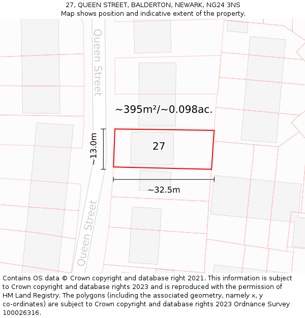 27, QUEEN STREET, BALDERTON, NEWARK, NG24 3NS: Plot and title map