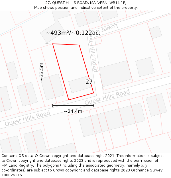 27, QUEST HILLS ROAD, MALVERN, WR14 1RJ: Plot and title map