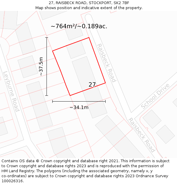 27, RAISBECK ROAD, STOCKPORT, SK2 7BF: Plot and title map