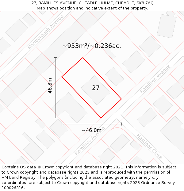27, RAMILLIES AVENUE, CHEADLE HULME, CHEADLE, SK8 7AQ: Plot and title map