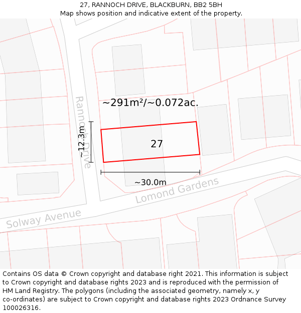 27, RANNOCH DRIVE, BLACKBURN, BB2 5BH: Plot and title map