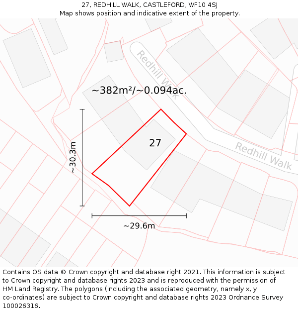 27, REDHILL WALK, CASTLEFORD, WF10 4SJ: Plot and title map