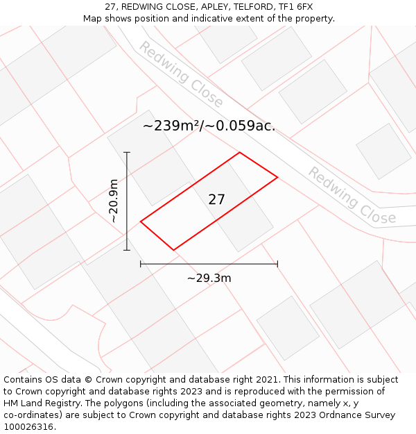 27, REDWING CLOSE, APLEY, TELFORD, TF1 6FX: Plot and title map