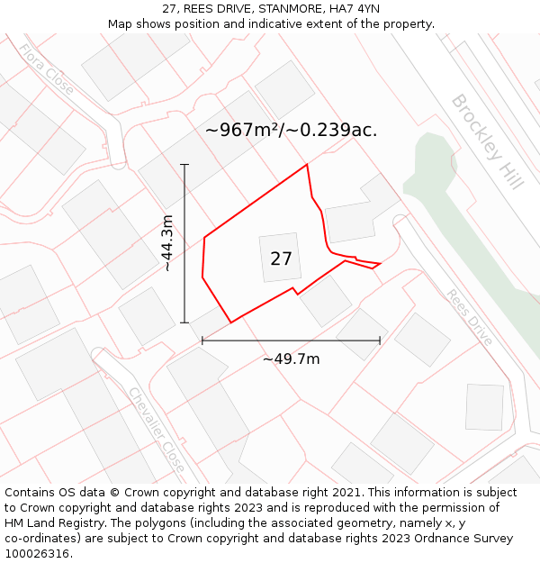 27, REES DRIVE, STANMORE, HA7 4YN: Plot and title map