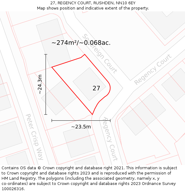 27, REGENCY COURT, RUSHDEN, NN10 6EY: Plot and title map