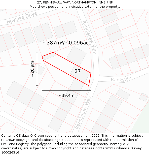 27, RENNISHAW WAY, NORTHAMPTON, NN2 7NF: Plot and title map