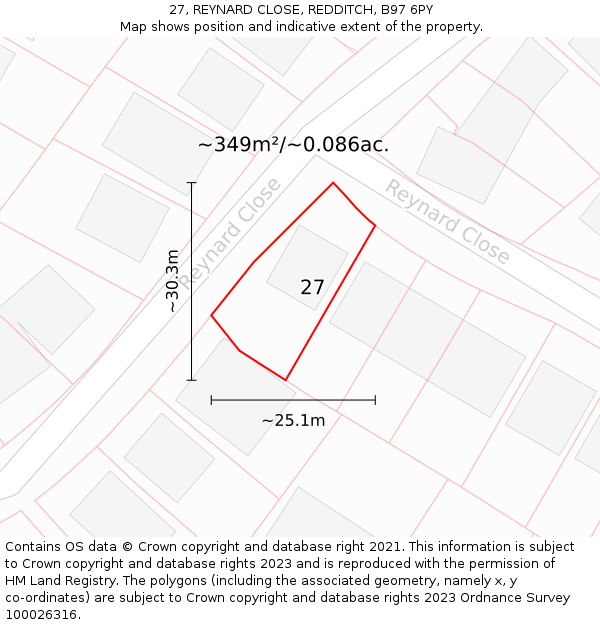27, REYNARD CLOSE, REDDITCH, B97 6PY: Plot and title map