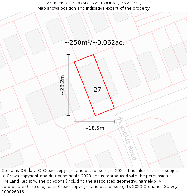 27, REYNOLDS ROAD, EASTBOURNE, BN23 7NQ: Plot and title map