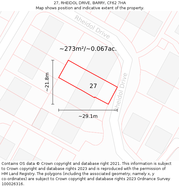 27, RHEIDOL DRIVE, BARRY, CF62 7HA: Plot and title map