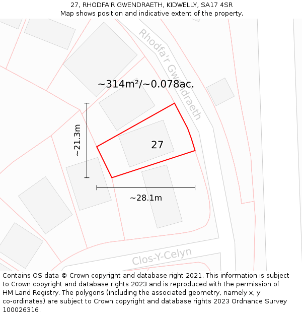 27, RHODFA'R GWENDRAETH, KIDWELLY, SA17 4SR: Plot and title map