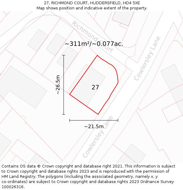 27, RICHMOND COURT, HUDDERSFIELD, HD4 5XE: Plot and title map