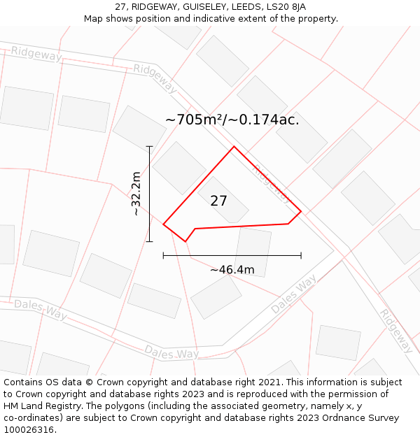 27, RIDGEWAY, GUISELEY, LEEDS, LS20 8JA: Plot and title map