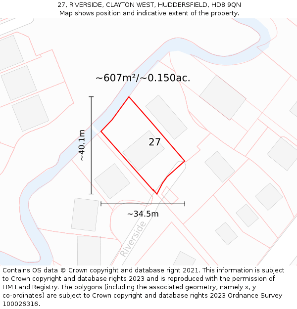 27, RIVERSIDE, CLAYTON WEST, HUDDERSFIELD, HD8 9QN: Plot and title map