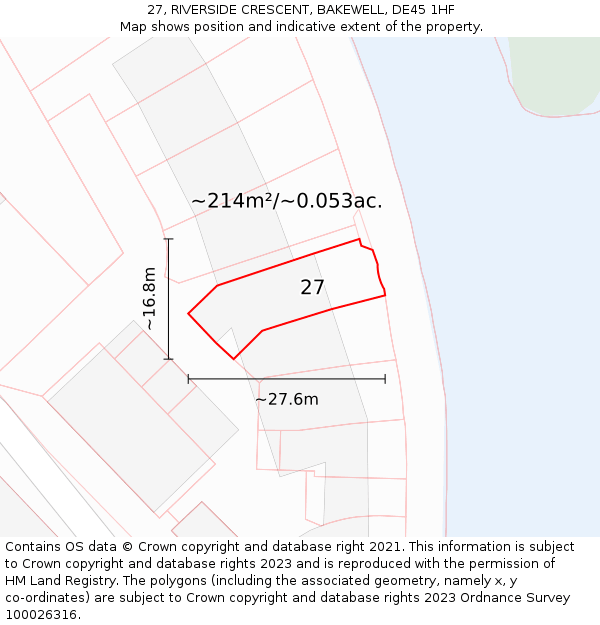 27, RIVERSIDE CRESCENT, BAKEWELL, DE45 1HF: Plot and title map