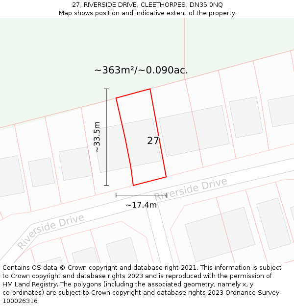 27, RIVERSIDE DRIVE, CLEETHORPES, DN35 0NQ: Plot and title map