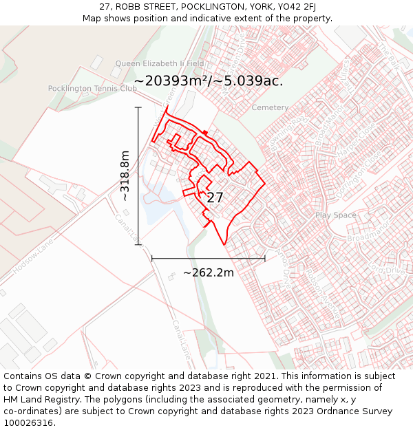 27, ROBB STREET, POCKLINGTON, YORK, YO42 2FJ: Plot and title map