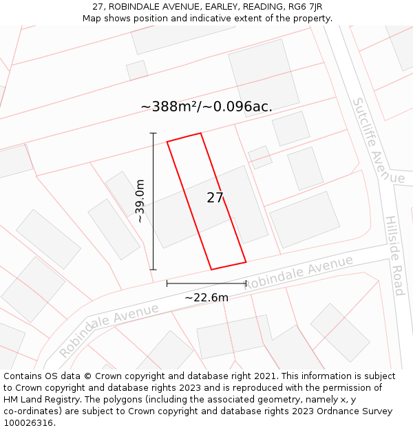 27, ROBINDALE AVENUE, EARLEY, READING, RG6 7JR: Plot and title map