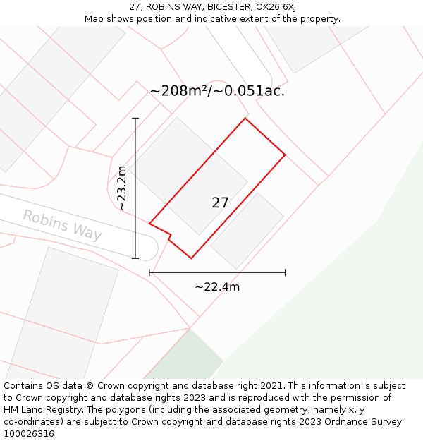 27, ROBINS WAY, BICESTER, OX26 6XJ: Plot and title map