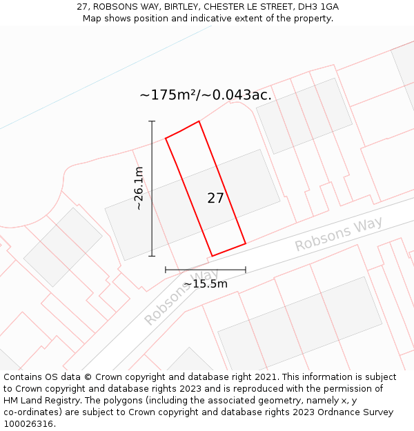 27, ROBSONS WAY, BIRTLEY, CHESTER LE STREET, DH3 1GA: Plot and title map