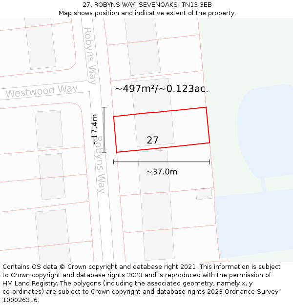 27, ROBYNS WAY, SEVENOAKS, TN13 3EB: Plot and title map