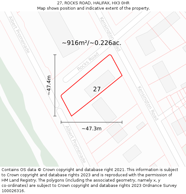 27, ROCKS ROAD, HALIFAX, HX3 0HR: Plot and title map