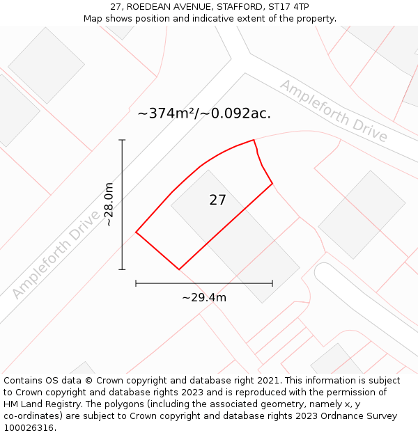 27, ROEDEAN AVENUE, STAFFORD, ST17 4TP: Plot and title map