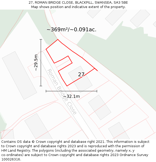 27, ROMAN BRIDGE CLOSE, BLACKPILL, SWANSEA, SA3 5BE: Plot and title map