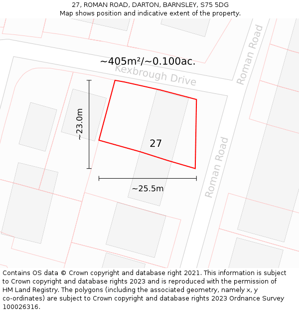 27, ROMAN ROAD, DARTON, BARNSLEY, S75 5DG: Plot and title map