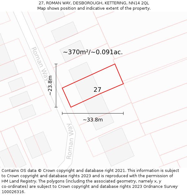 27, ROMAN WAY, DESBOROUGH, KETTERING, NN14 2QL: Plot and title map