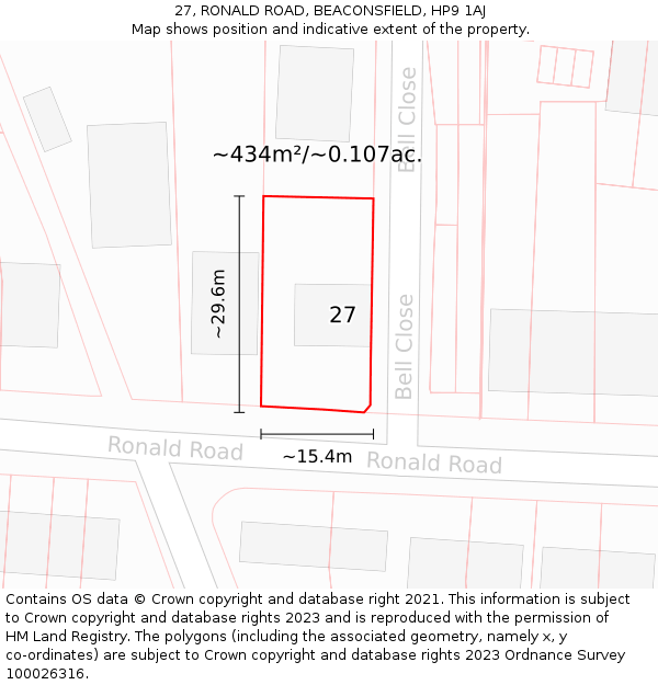 27, RONALD ROAD, BEACONSFIELD, HP9 1AJ: Plot and title map