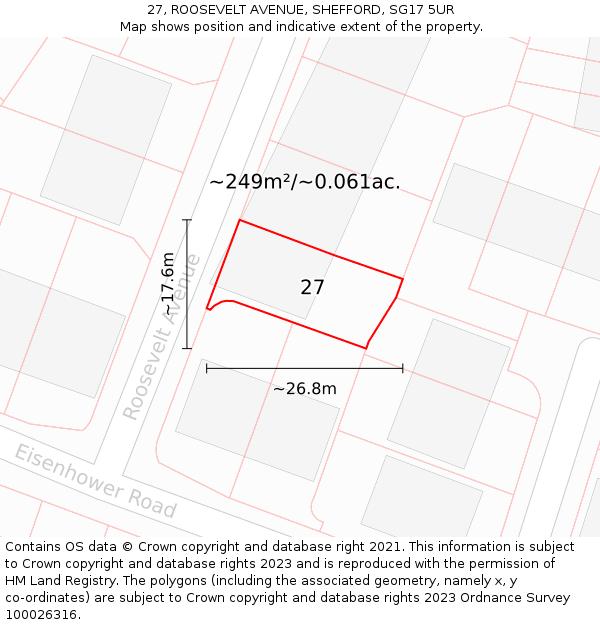 27, ROOSEVELT AVENUE, SHEFFORD, SG17 5UR: Plot and title map