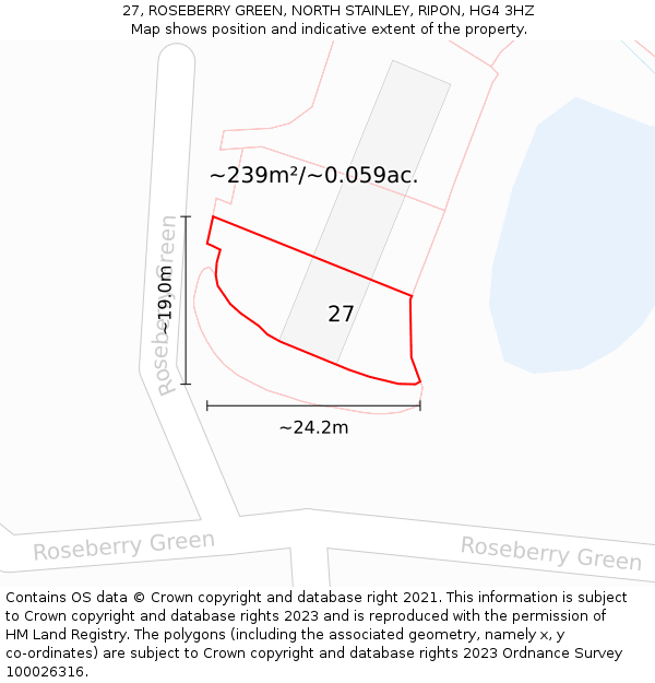 27, ROSEBERRY GREEN, NORTH STAINLEY, RIPON, HG4 3HZ: Plot and title map