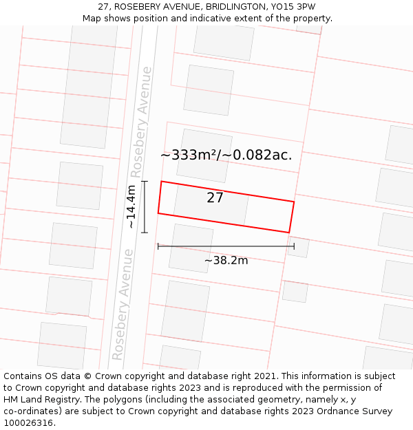 27, ROSEBERY AVENUE, BRIDLINGTON, YO15 3PW: Plot and title map