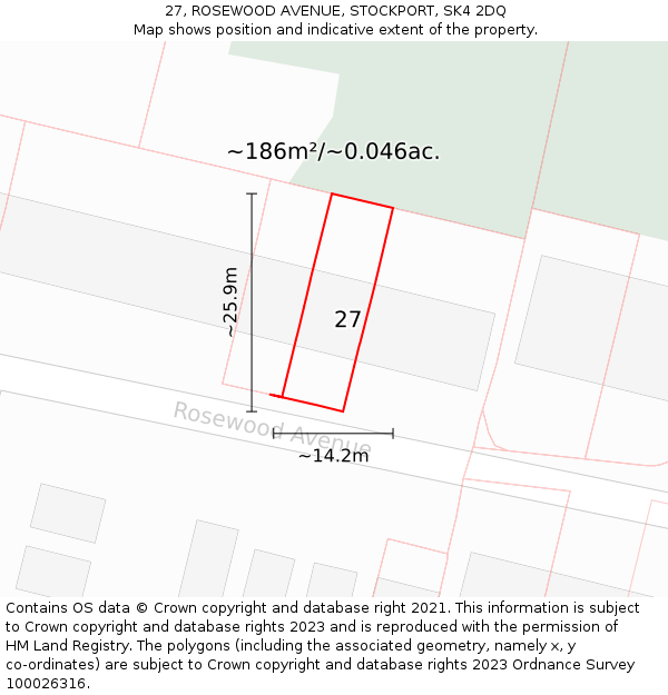 27, ROSEWOOD AVENUE, STOCKPORT, SK4 2DQ: Plot and title map