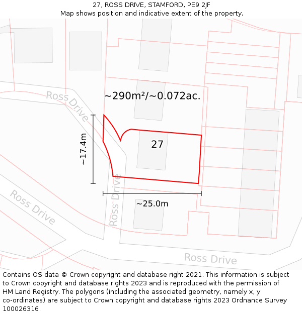 27, ROSS DRIVE, STAMFORD, PE9 2JF: Plot and title map