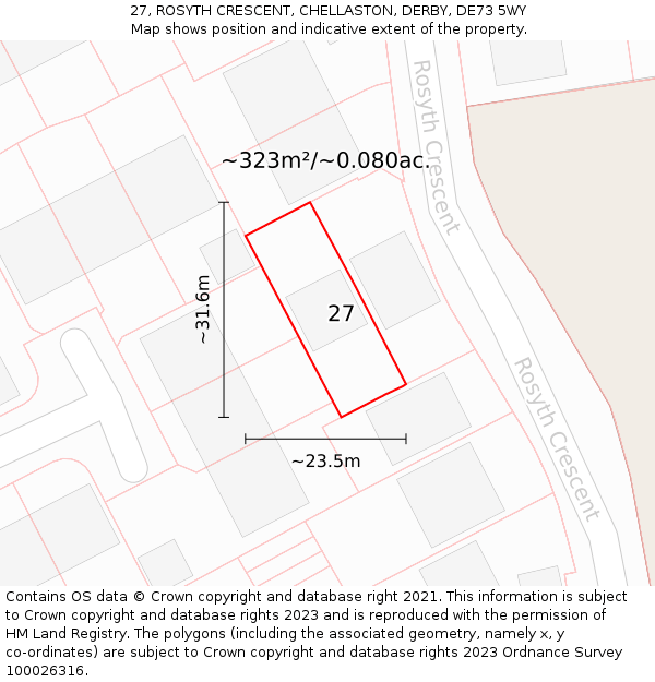 27, ROSYTH CRESCENT, CHELLASTON, DERBY, DE73 5WY: Plot and title map