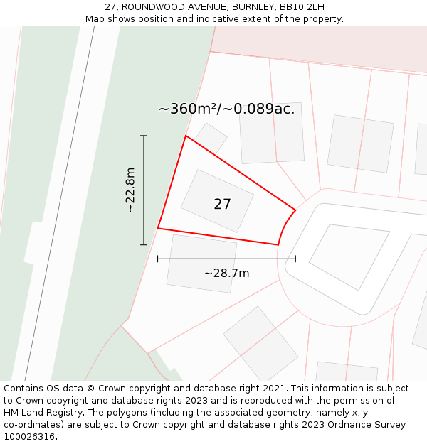 27, ROUNDWOOD AVENUE, BURNLEY, BB10 2LH: Plot and title map