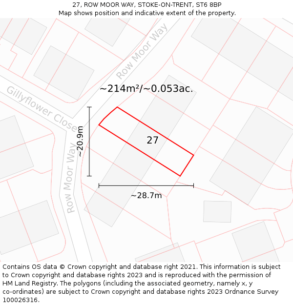 27, ROW MOOR WAY, STOKE-ON-TRENT, ST6 8BP: Plot and title map