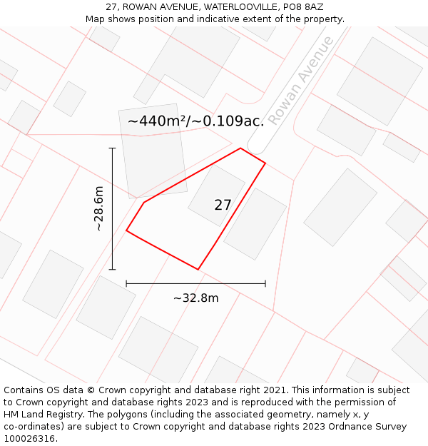 27, ROWAN AVENUE, WATERLOOVILLE, PO8 8AZ: Plot and title map