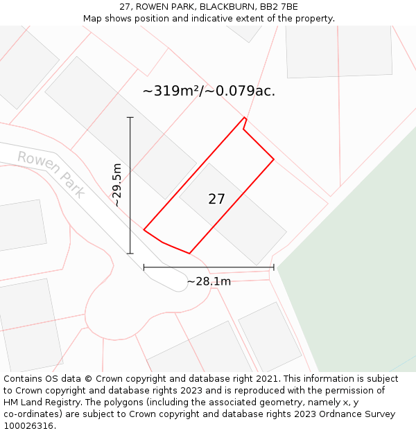 27, ROWEN PARK, BLACKBURN, BB2 7BE: Plot and title map