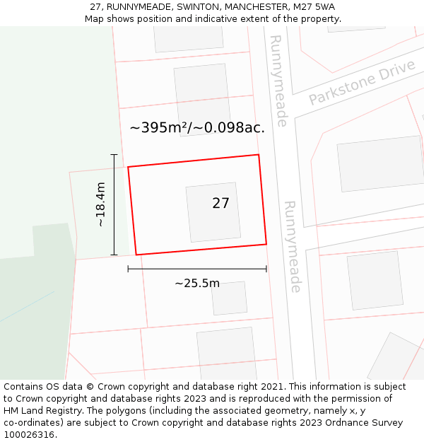 27, RUNNYMEADE, SWINTON, MANCHESTER, M27 5WA: Plot and title map