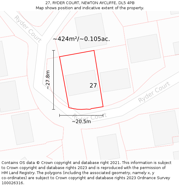 27, RYDER COURT, NEWTON AYCLIFFE, DL5 4PB: Plot and title map