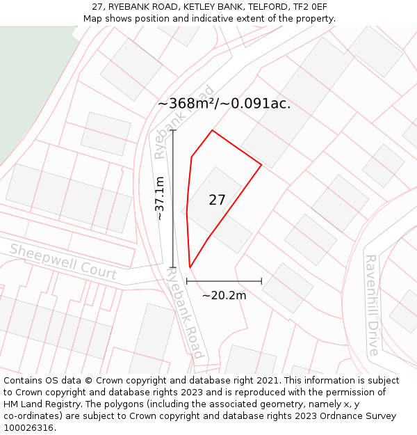 27, RYEBANK ROAD, KETLEY BANK, TELFORD, TF2 0EF: Plot and title map