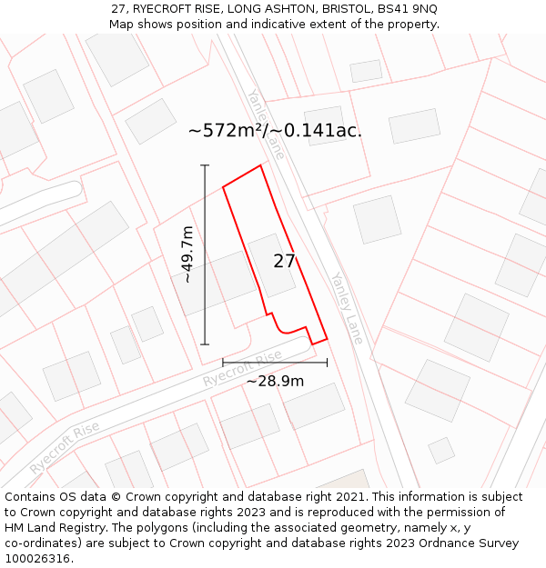 27, RYECROFT RISE, LONG ASHTON, BRISTOL, BS41 9NQ: Plot and title map